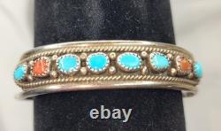 Vintage, Signed& Numbered, 925 Turquoise & Coral Cuff Bracelet Navajo-Style