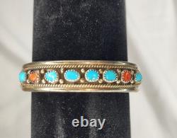 Vintage, Signed& Numbered, 925 Turquoise & Coral Cuff Bracelet Navajo-Style