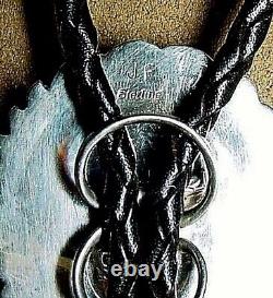Vintage Signed Old Pawn Navajo Sterling Silver Large Natural Turquoise Bolo Tie
