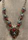 Vintage Silver Turquoise And Coral Squash Blossom Necklace