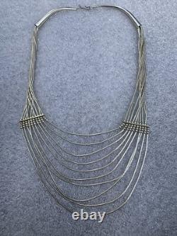 Vintage Sterling Native American Navajo Signed Liquid Silver Necklace 16