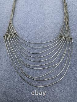 Vintage Sterling Native American Navajo Signed Liquid Silver Necklace 16