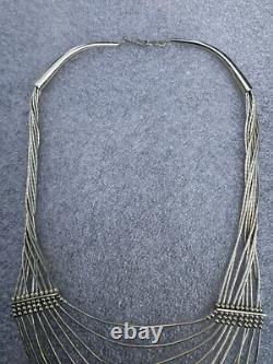 Vintage Sterling Native American Navajo Signed Liquid Silver Necklace 16