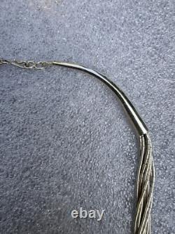 Vintage Sterling Native American Navajo Signed Liquid Silver Necklace 16