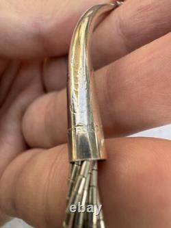 Vintage Sterling Native American Navajo Signed Liquid Silver Necklace 16