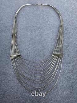 Vintage Sterling Native American Navajo Signed Liquid Silver Necklace 16