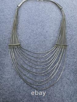 Vintage Sterling Native American Navajo Signed Liquid Silver Necklace 16