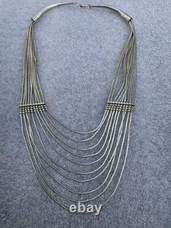 Vintage Sterling Native American Navajo Signed Liquid Silver Necklace 16