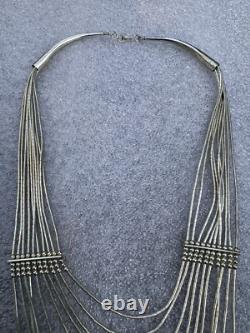 Vintage Sterling Native American Navajo Signed Liquid Silver Necklace 16
