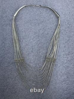 Vintage Sterling Native American Navajo Signed Liquid Silver Necklace 16