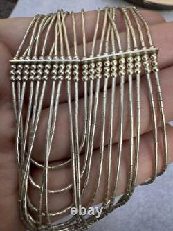 Vintage Sterling Native American Navajo Signed Liquid Silver Necklace 16