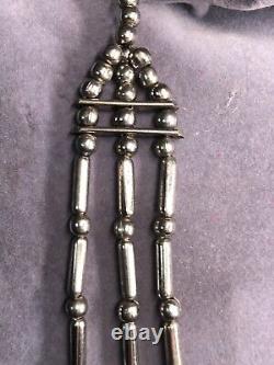 Vintage Sterling Silver Native American Navajo Barrel Beaded 3 Strand Necklace