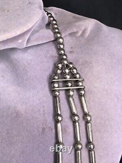 Vintage Sterling Silver Native American Navajo Barrel Beaded 3 Strand Necklace