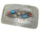 Vintage Sterling Silver Navajo L Elthe Turquoise And Coral Belt Buckle