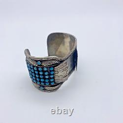 Vintage Sterling Silver & Turquoise Native American Navajo Cuff Bracelet 2.67ozt