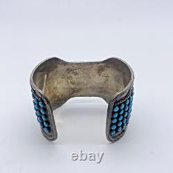 Vintage Sterling Silver & Turquoise Native American Navajo Cuff Bracelet 2.67ozt