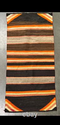 Vintage Striped Navajo Woven Saddle Blanket Multicolor Black Orange Gray Bands