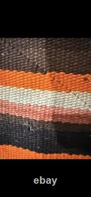 Vintage Striped Navajo Woven Saddle Blanket Multicolor Black Orange Gray Bands
