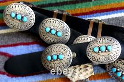 Vintage TRIPLE STONE TURQUOISE CONCHO BELT sterling silver Southwestern Navajo