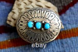 Vintage TRIPLE STONE TURQUOISE CONCHO BELT sterling silver Southwestern Navajo