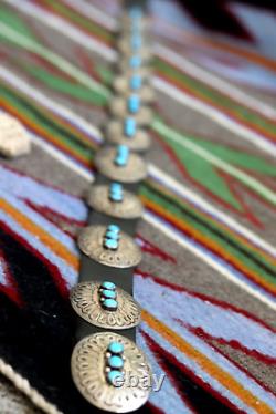 Vintage TRIPLE STONE TURQUOISE CONCHO BELT sterling silver Southwestern Navajo