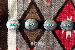 Vintage TRIPLE STONE TURQUOISE CONCHO BELT sterling silver Southwestern Navajo