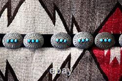 Vintage TRIPLE STONE TURQUOISE CONCHO BELT sterling silver Southwestern Navajo