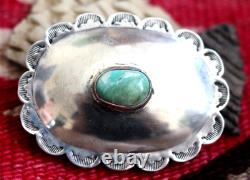 Vintage TURQUOISE CAB + STERLING CONCHO BELT BUCKLE Southwestern Navajo stamping