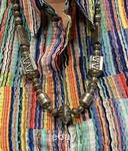 Vintage Tommy Singer Navajo Sterling Bead Statement Necklace withTurquoise Clasp