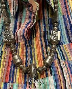 Vintage Tommy Singer Navajo Sterling Bead Statement Necklace withTurquoise Clasp