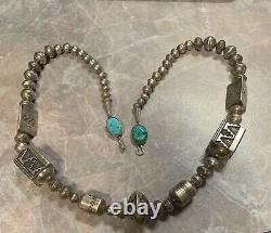 Vintage Tommy Singer Navajo Sterling Bead Statement Necklace withTurquoise Clasp