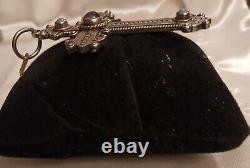 Vintage Turquoise & Amethyst Cross Pendant Religious Necklace Native American