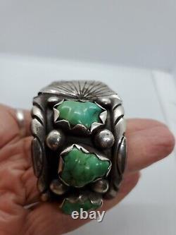 Vintage Yazzie Native American Navajo Silver Turquoise Watch Cuff Bracelet 143gr