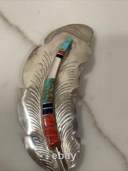 Vintage ZUNI Hair Clip Southwestern Inlaid Gemstone Feather Native American