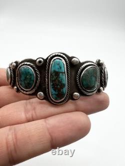 Vintage navajo sterling silver turquoise 5 stone cuff bracelet 44.4 grams