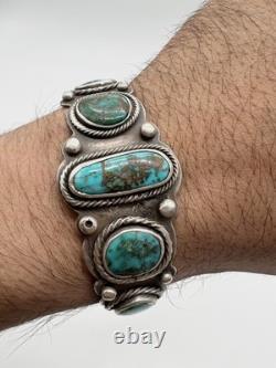 Vintage navajo sterling silver turquoise 5 stone cuff bracelet 44.4 grams