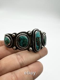 Vintage navajo sterling silver turquoise 5 stone cuff bracelet 44.4 grams
