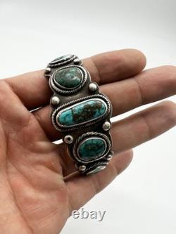 Vintage navajo sterling silver turquoise 5 stone cuff bracelet 44.4 grams