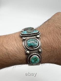 Vintage navajo sterling silver turquoise 5 stone cuff bracelet 44.4 grams