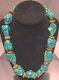 Vintagr Navajo Turquoise Nugget Heishi Statement Necklace 21, 240 G, 12 Stones
