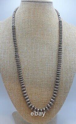 Vtg 20 Native American Navajo Pearl Sterling Silver Saucer Disc Bead Necklace