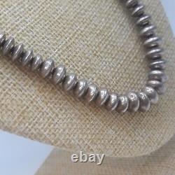 Vtg 20 Native American Navajo Pearl Sterling Silver Saucer Disc Bead Necklace