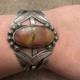 Vtg Fred Harvey Native American Petrified Wood Stamped Cuff Bracelet Read