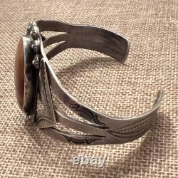 Vtg Fred Harvey Native American Petrified Wood Stamped Cuff Bracelet READ