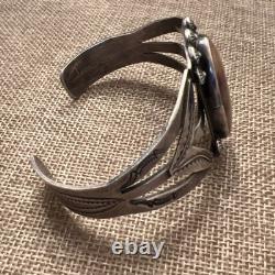 Vtg Fred Harvey Native American Petrified Wood Stamped Cuff Bracelet READ