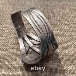 Vtg Fred Harvey Native American Petrified Wood Stamped Cuff Bracelet READ