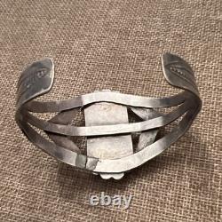 Vtg Fred Harvey Native American Petrified Wood Stamped Cuff Bracelet READ