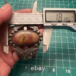 Vtg Fred Harvey Native American Petrified Wood Stamped Cuff Bracelet READ