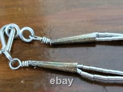Vtg Liquid Silver Native American Navajo Turquoise 2 Stranded Micro Bead Neclace