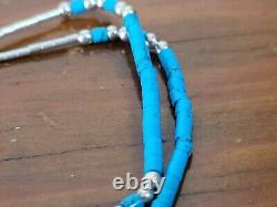 Vtg Liquid Silver Native American Navajo Turquoise 2 Stranded Micro Bead Neclace